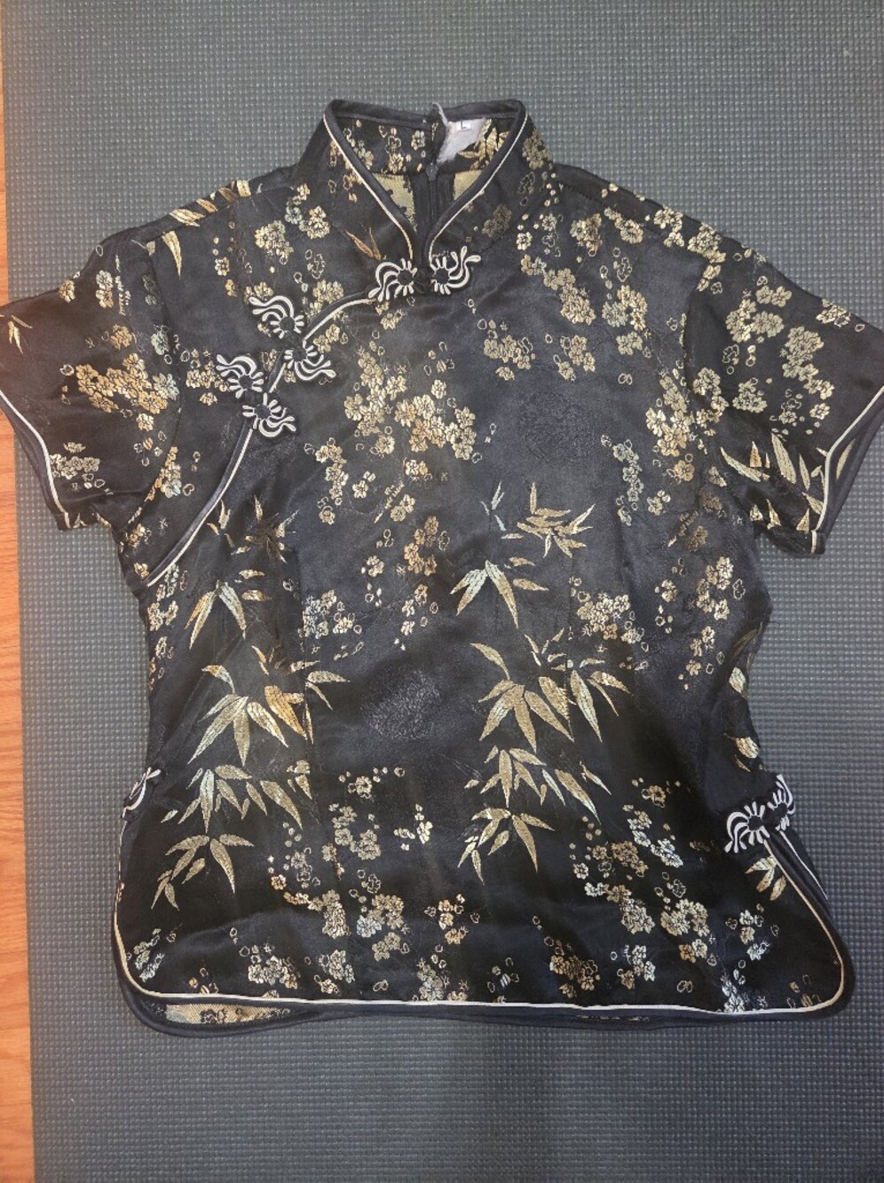 Black & Gold Floral Satin Cheongsam Top